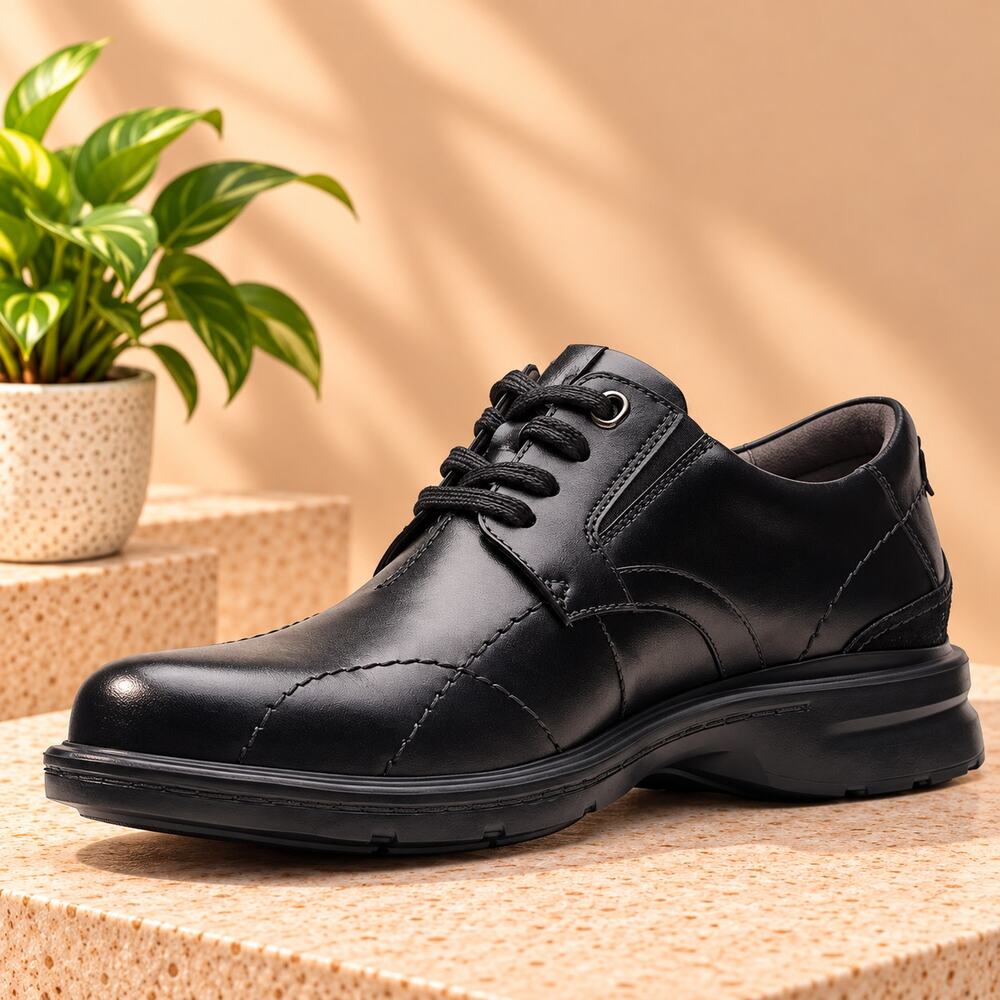 NWT Clarks Men's Gessler Lace Smooth Leather Oxfords, Comfort , Black, Size 10.5